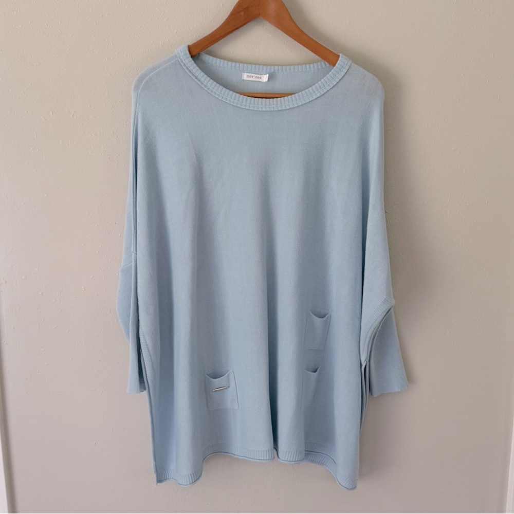 Mersea Light Blue Sweater Dolman Sleeves One Size